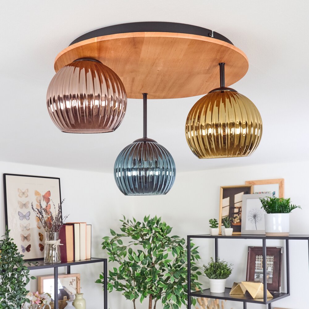 Koyoto Plafondlamp, Kogellampje 40 cm Natuurlijke kleuren, Zwart, 3-lichts