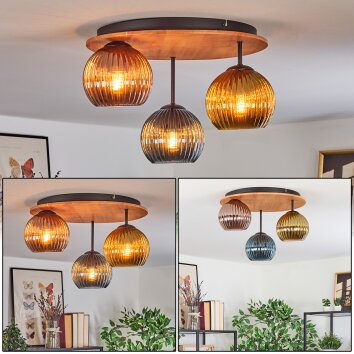 Koyoto Plafondlamp, Kogellampje 40 cm Natuurlijke kleuren, Zwart, 3-lichts