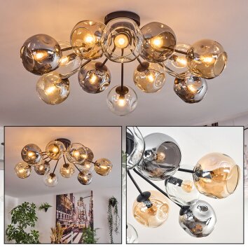 Ripoll Plafondlamp, Kogellampje Amber, Duidelijk, Rookkleurig, 12-lichts