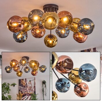 Ripoll Plafondlamp, Kogellampje Blauw, Goud, Koperkleurig, 12-lichts