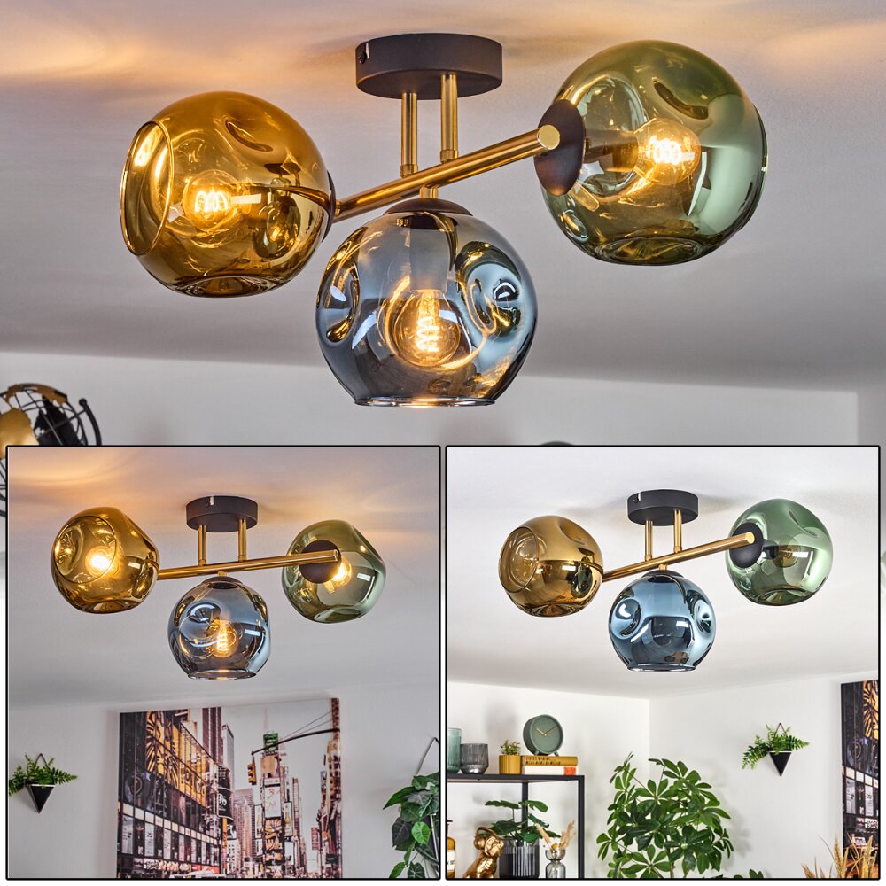 Ripoll Plafondlamp, Kogellampje Goud, Zwart, 3-lichts main product photo