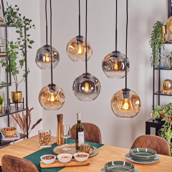 Ripoll Hanglamp, Kogellampje, Hanglamp Amber, Duidelijk, Rookkleurig, 6-lichts