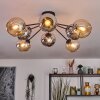 Koyoto Plafondlamp, Kogellampje 86 cm Amber, Chroom, Rookkleurig, 8-lichts