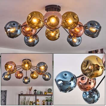 Ripoll Plafondlamp, Kogellampje Blauw, Goud, Koperkleurig, 10-lichts