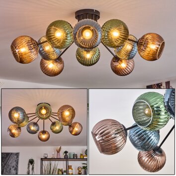 Koyoto Plafondlamp, Kogellampje 85 cm Blauw, Groen, Koperkleurig, 10-lichts