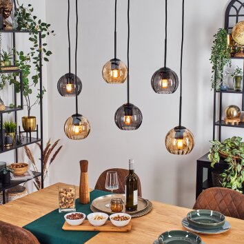 Koyoto Hanglamp, Kogellampje, Hanglamp Amber, Rookkleurig, 6-lichts