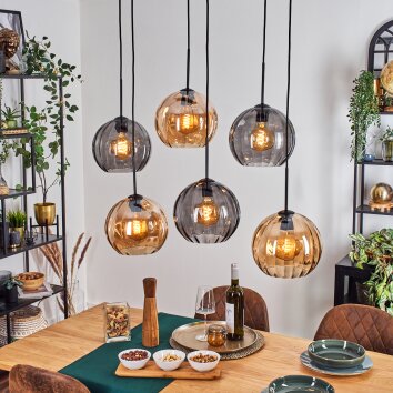 Koyoto Hanglamp, Kogellampje, Hanglamp Amber, Rookkleurig, 6-lichts