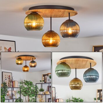 Koyoto Plafondlamp, Kogellampje Natuurlijke kleuren, Zwart, 3-lichts