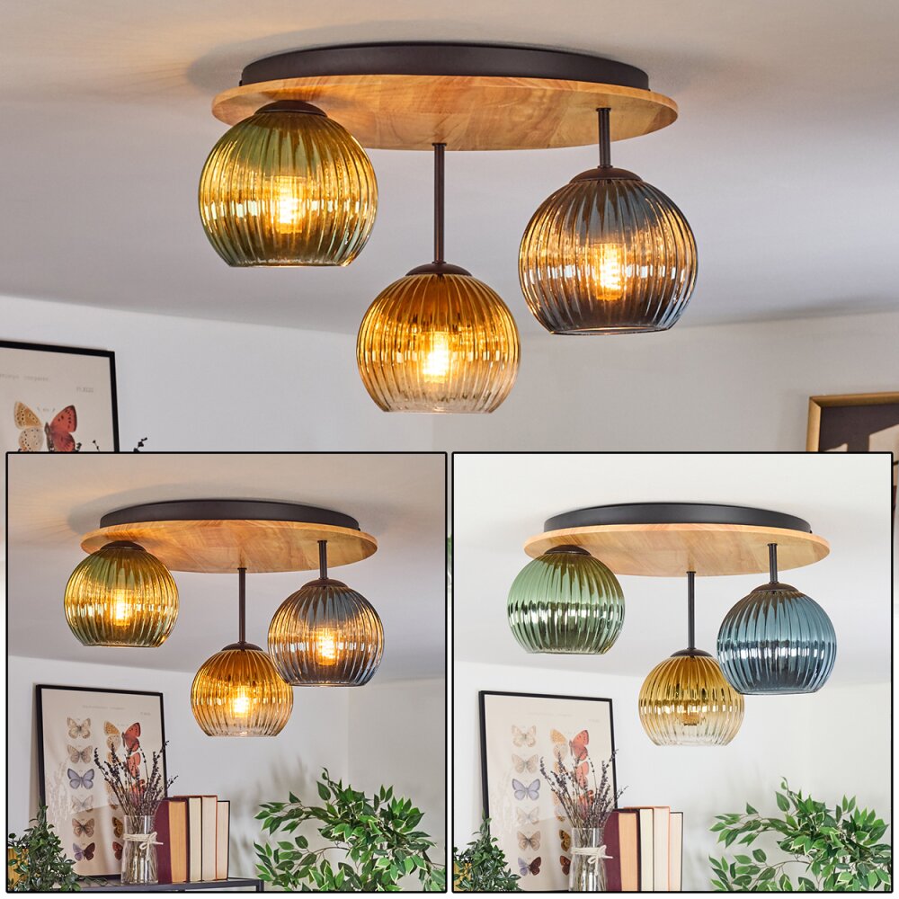 Koyoto Plafondlamp, Kogellampje Natuurlijke kleuren, Zwart, 3-lichts main product photo