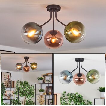 Gastor Plafondlamp, Kogellampje Blauw, Groen, Duidelijk, Koperkleurig, 3-lichts