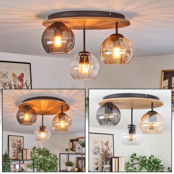 Koyoto Plafondlamp, Kogellampje Natuurlijke kleuren, Zwart, 3-lichts