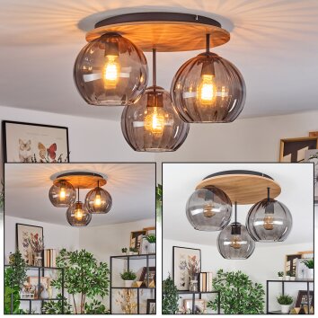 Koyoto Plafondlamp, Kogellampje Natuurlijke kleuren, Zwart, 3-lichts