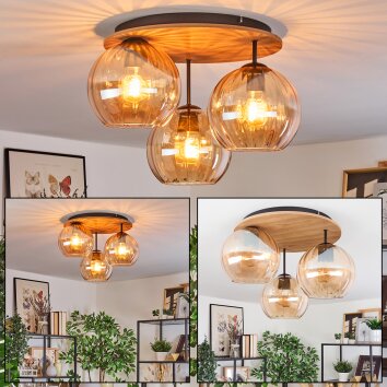 Koyoto Plafondlamp, Kogellampje Natuurlijke kleuren, Zwart, 3-lichts