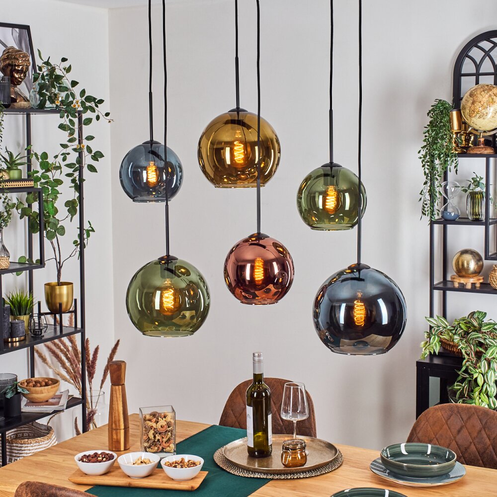 Koyoto Hanglamp, Kogellampje, Hanglamp Blauw, Goud, Groen, Koperkleurig, 6-lichts main product photo