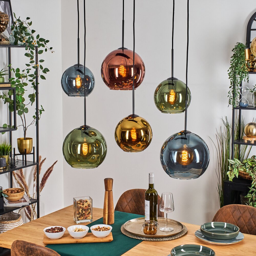 Koyoto Hanglamp, Kogellampje, Hanglamp Blauw, Goud, Groen, Koperkleurig, 6-lichts main product photo