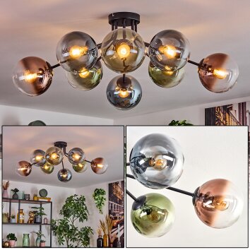 Gastor Plafondlamp, Kogellampje 87 cm Blauw, Groen, Duidelijk, Koperkleurig, 8-lichts