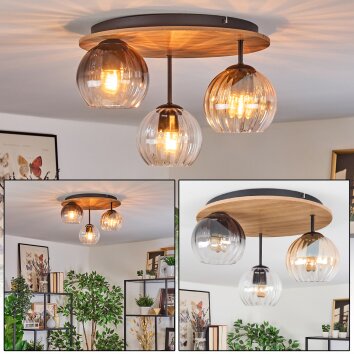 Koyoto Plafondlamp, Kogellampje Natuurlijke kleuren, Zwart, 3-lichts