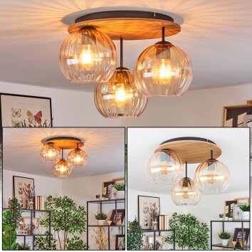 Koyoto Plafondlamp, Kogellampje Natuurlijke kleuren, Zwart, 3-lichts