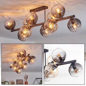 Koyoto Plafondlamp, Kogellampje Amber, Duidelijk, Rookkleurig, 10-lichts