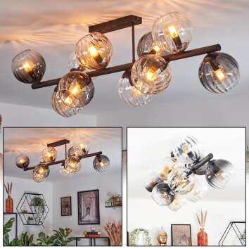 Koyoto Plafondlamp, Kogellampje Amber, Duidelijk, Rookkleurig, 10-lichts