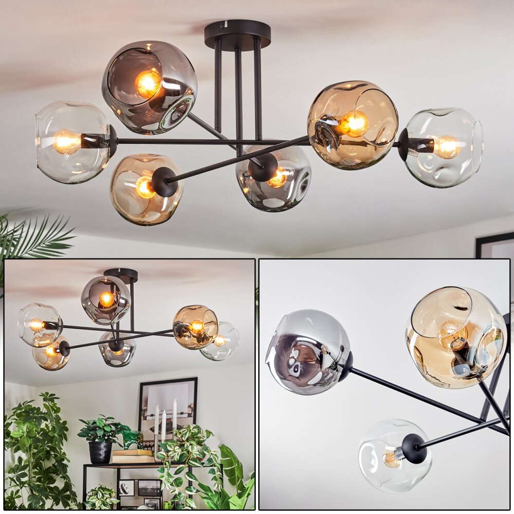 Ripoll Plafondlamp, Kogellampje Amber, Duidelijk, Rookkleurig, 6-lichts main product photo