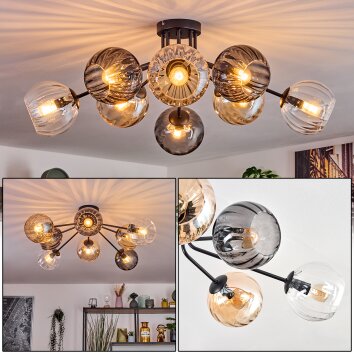 Koyoto Plafondlamp, Kogellampje 85 cm Amber, Duidelijk, Rookkleurig, 8-lichts