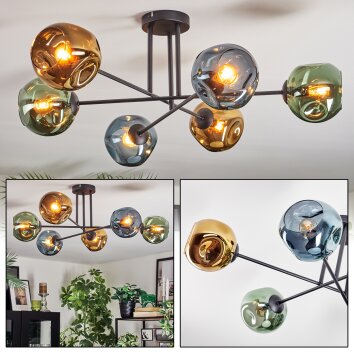 Ripoll Plafondlamp, Kogellampje Blauw, Goud, Groen, 6-lichts