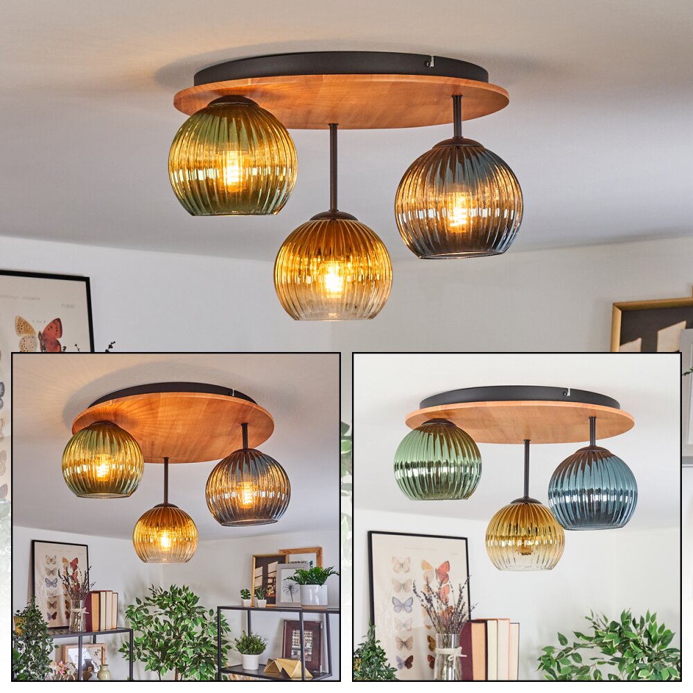 Koyoto Plafondlamp, Kogellampje 40 cm Natuurlijke kleuren, Zwart, 3-lichts main product photo