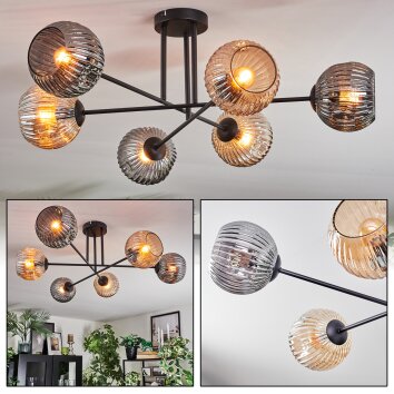 Ripoll Plafondlamp, Kogellampje Amber, Rookkleurig, 6-lichts