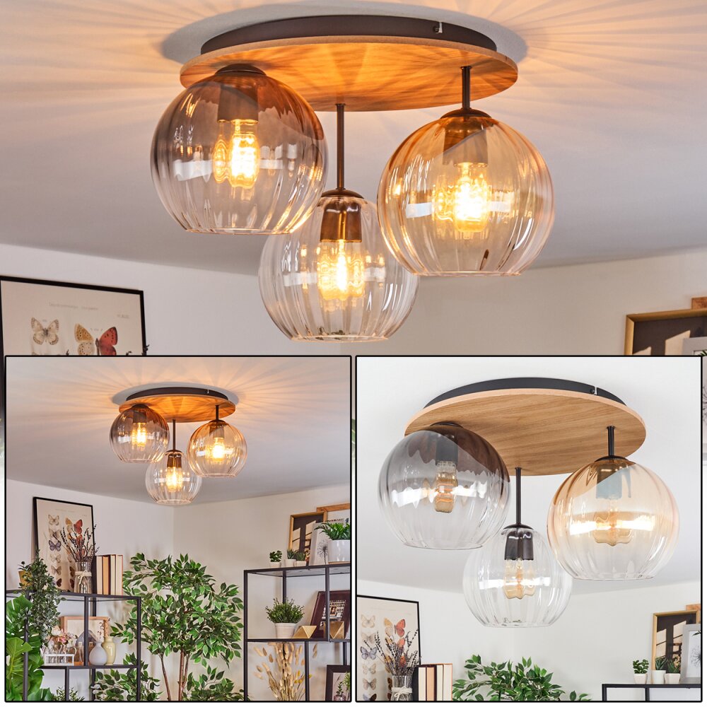 Koyoto Plafondlamp, Kogellampje Natuurlijke kleuren, Zwart, 3-lichts main product photo