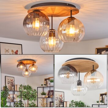 Koyoto Plafondlamp, Kogellampje Natuurlijke kleuren, Zwart, 3-lichts