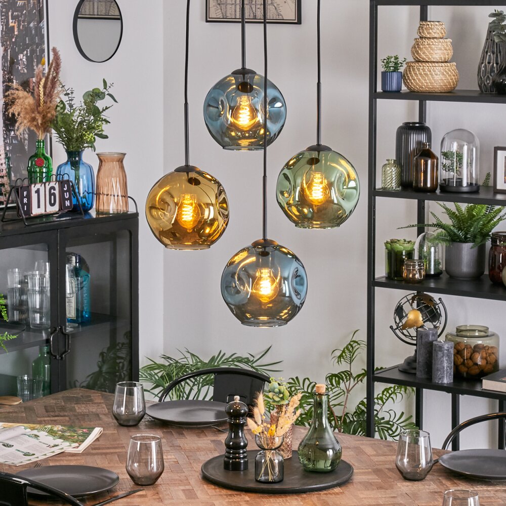 Ripoll Hanglamp, Kogellampje, Cluster hanglamp Blauw, Goud, Groen, 4-lichts main product photo