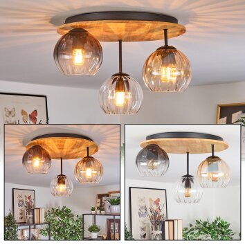 Koyoto Plafondlamp, Kogellampje Natuurlijke kleuren, Zwart, 3-lichts
