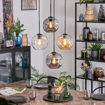 Ripoll Hanglamp, Kogellampje, Cluster hanglamp Amber, Duidelijk, Rookkleurig, 4-lichts