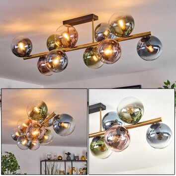 Gastor Plafondlamp, Kogellampje Goud, Zwart, 10-lichts