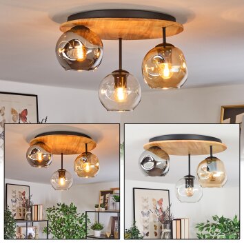 Ripoll Plafondlamp, Kogellampje Natuurlijke kleuren, Zwart, 3-lichts