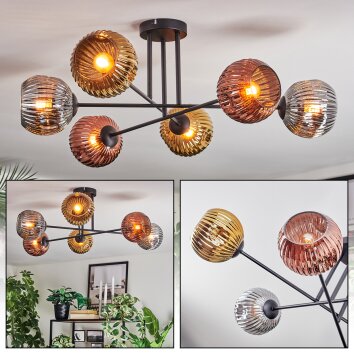 Ripoll Plafondlamp, Kogellampje Chroom, Goud, Koperkleurig, Rookkleurig, 6-lichts