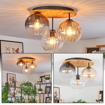 Koyoto Plafondlamp, Kogellampje 40 cm Natuurlijke kleuren, Zwart, 3-lichts