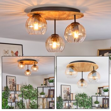 Koyoto Plafondlamp, Kogellampje 40 cm Natuurlijke kleuren, Zwart, 3-lichts