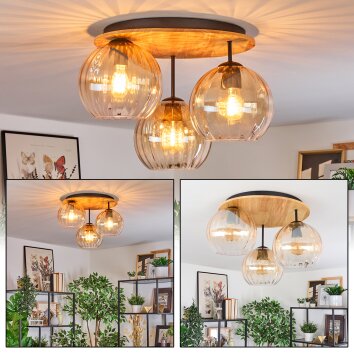 Koyoto Plafondlamp, Kogellampje 40 cm Natuurlijke kleuren, Zwart, 3-lichts