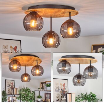 Koyoto Plafondlamp, Kogellampje Natuurlijke kleuren, Zwart, 3-lichts