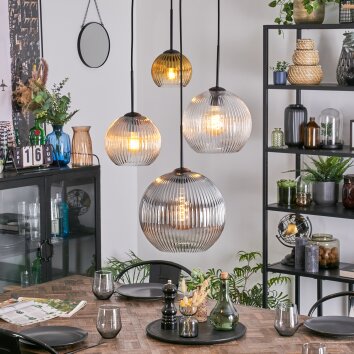Koyoto Hanglamp, Kogellampje, Cluster hanglamp Amber, Goud, Duidelijk, Rookkleurig, 4-lichts