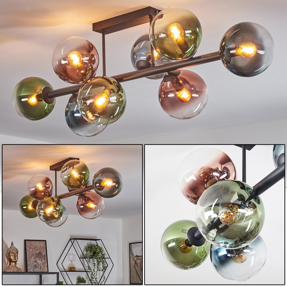 Gastor Plafondlamp, Kogellampje Blauw, Groen, Duidelijk, Koperkleurig, 8-lichts main product photo