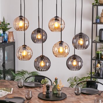 Koyoto Hanglamp, Kogellampje, Hanglamp Amber, Rookkleurig, 8-lichts