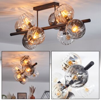 Koyoto Plafondlamp, Kogellampje Amber, Duidelijk, Rookkleurig, 8-lichts