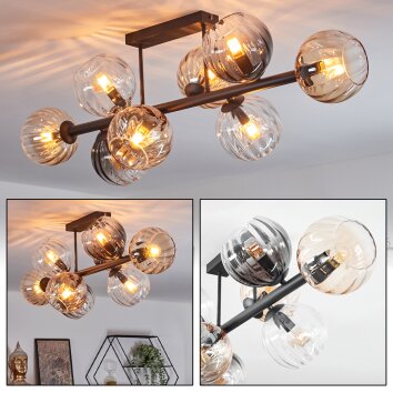 Koyoto Plafondlamp, Kogellampje Amber, Duidelijk, Rookkleurig, 8-lichts