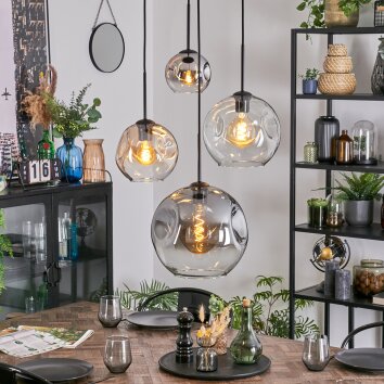 Ripoll Hanglamp, Kogellampje, Cluster hanglamp Amber, Chroom, Duidelijk, Rookkleurig, 4-lichts