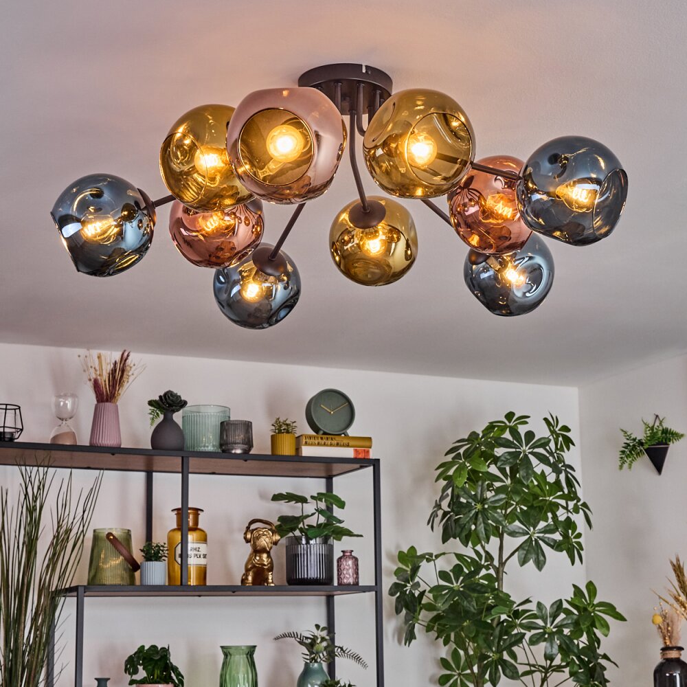 Ripoll Plafondlamp, Kogellampje Blauw, Goud, Koperkleurig, 10-lichts