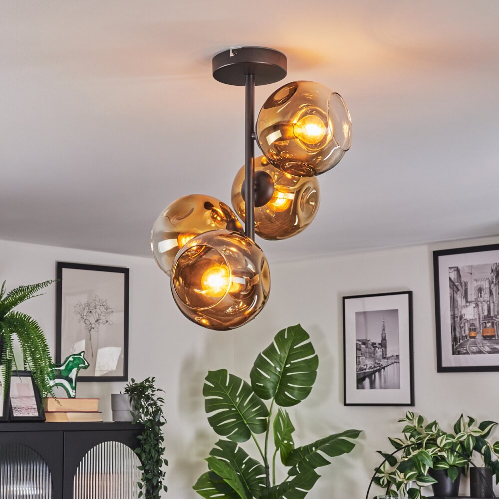 Ripoll Plafondlamp, Kogellampje Goud, Duidelijk, 4-lichts