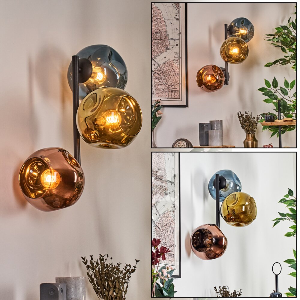 Ripoll Kogellampje, Wandlamp Blauw, Goud, Koperkleurig, 3-lichts main product photo